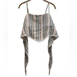 Surf Gypsy Crop Top -Striped metallic lace flowy scarf top over smocked bodice